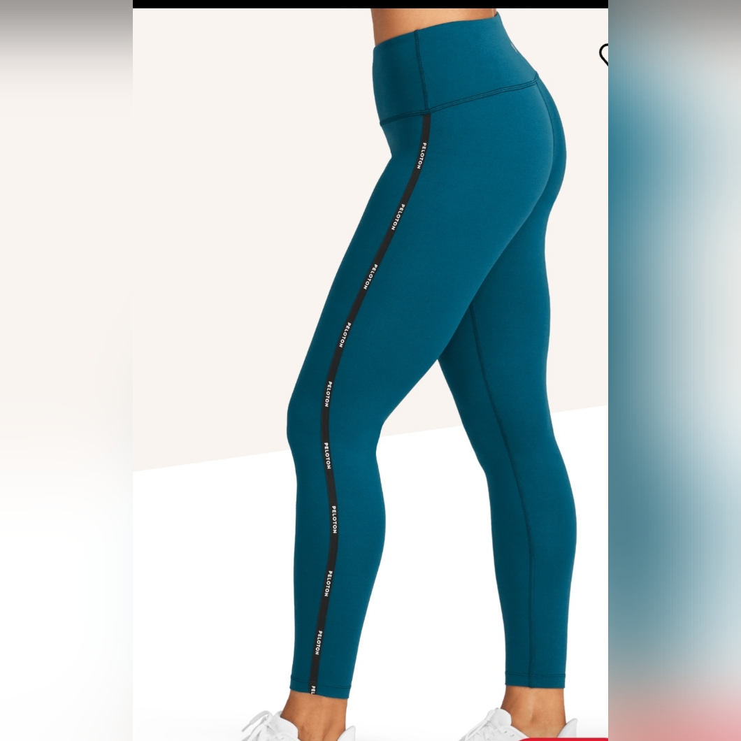 Peloton Here Now High Rise Logo Taped Leggings Women Sz M Blue Teal